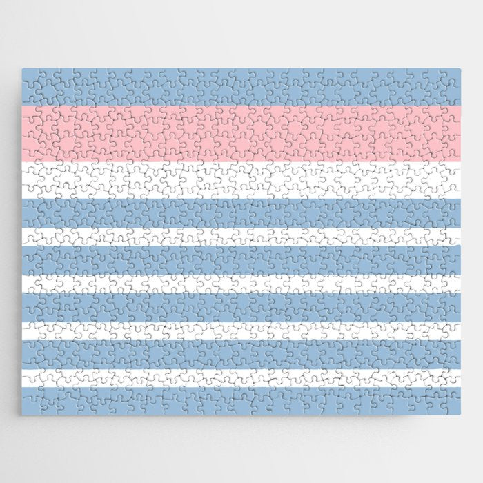 Mixed Stripe Pattern in Baby Blue, Pink, and White Jigsaw Puzzle Gallery Image 1