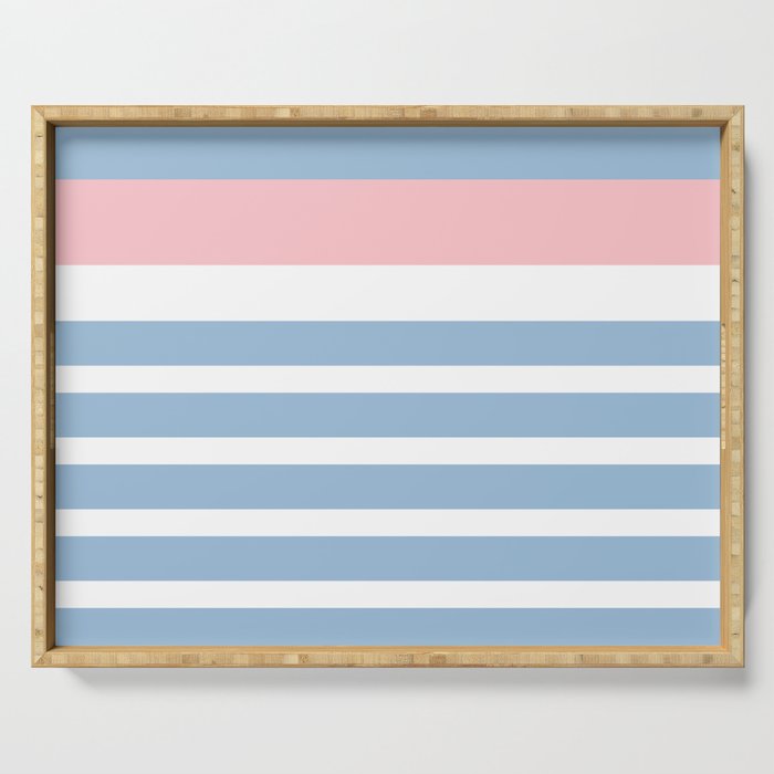 Mixed Stripe Pattern in Baby Blue, Pink, and White Serving Tray Gallery Image 1