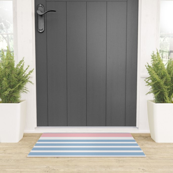 Mixed Stripe Pattern in Baby Blue, Pink, and White Welcome Mat Gallery Image 3