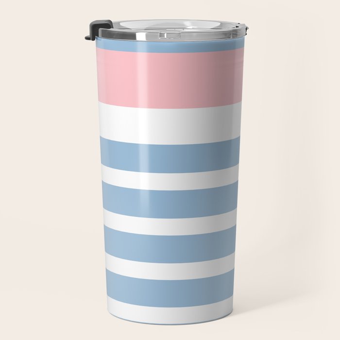 Mixed Stripe Pattern in Baby Blue, Pink, and White Travel Mug Gallery Image 3