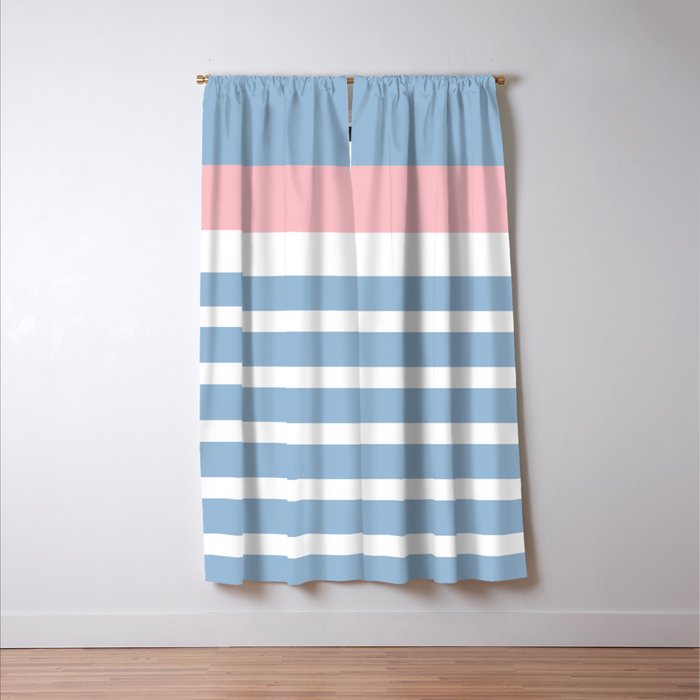 Mixed Stripe Pattern in Baby Blue, Pink, and White Window Curtain Gallery Image 3