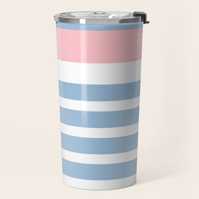 Mixed Stripe Pattern in Baby Blue, Pink, and White Travel Mug Gallery Image 2