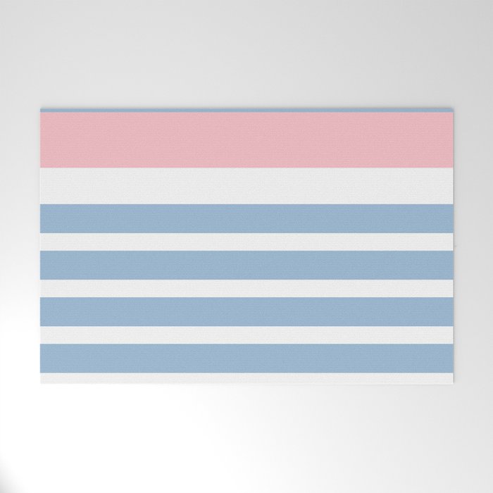 Mixed Stripe Pattern in Baby Blue, Pink, and White Welcome Mat Gallery Image 1