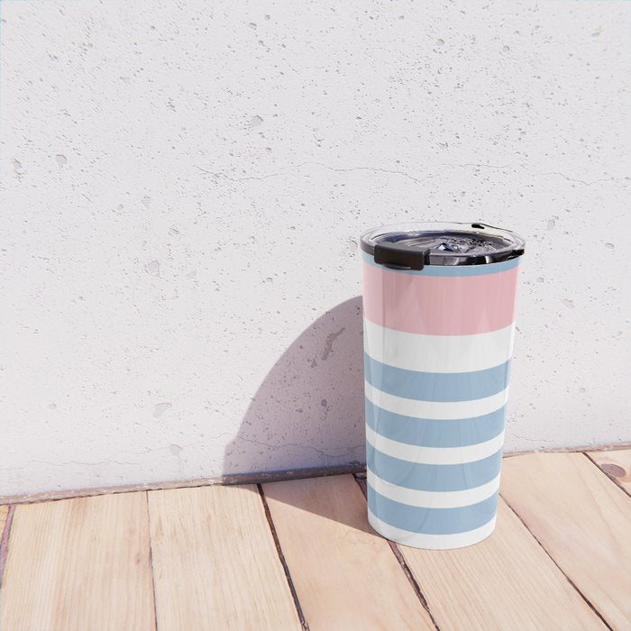 Mixed Stripe Pattern in Baby Blue, Pink, and White Travel Mug Gallery Image 4