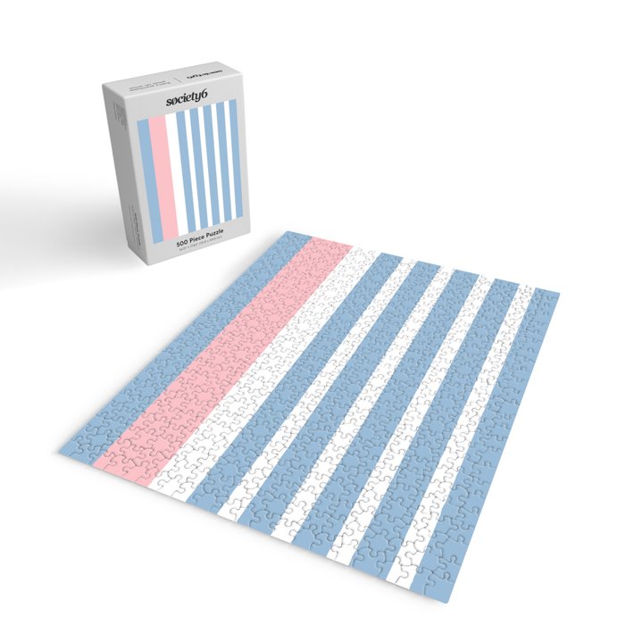 Mixed Stripe Pattern in Baby Blue, Pink, and White Jigsaw Puzzle Gallery Image 2