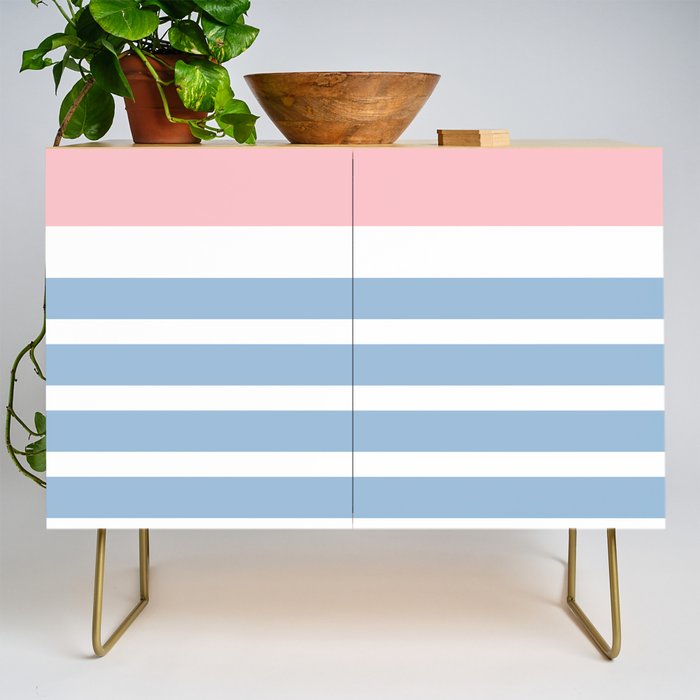 Mixed Stripe Pattern in Baby Blue, Pink, and White Credenza Gallery Image 1