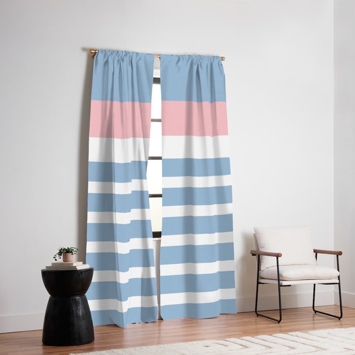 Mixed Stripe Pattern in Baby Blue, Pink, and White Window Curtain Gallery Image 2