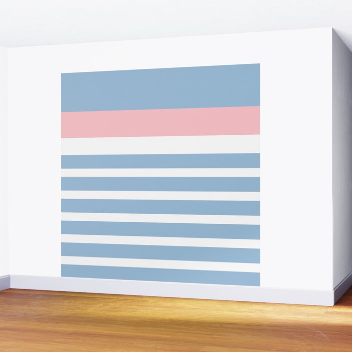 Mixed Stripe Pattern in Baby Blue, Pink, and White Wall Mural Gallery Image 2
