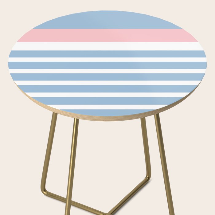 Mixed Stripe Pattern in Baby Blue, Pink, and White Side Table Gallery Image 2