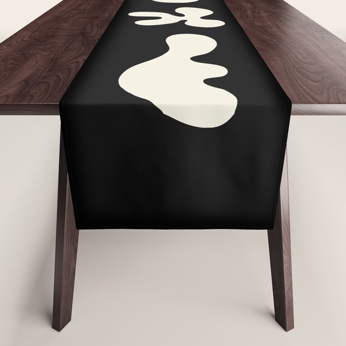 Mid Century Modern Organic Abstraction 235 Black and Ivory White Table Runner Gallery Image 1