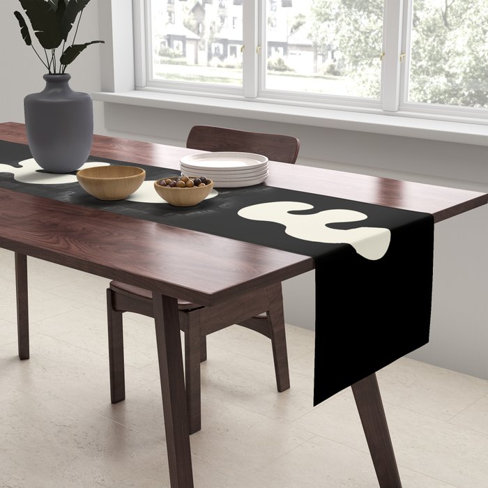Mid Century Modern Organic Abstraction 235 Black and Ivory White Table Runner Gallery Image 2