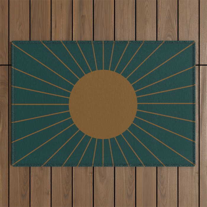 Minimal Sunrays - Teal Outdoor Rug Gallery Image 1