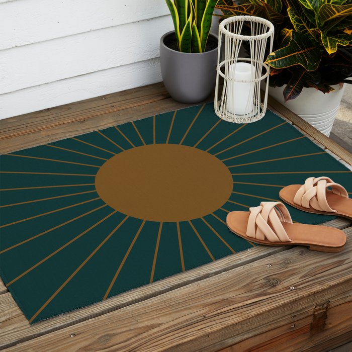 Minimal Sunrays - Teal Outdoor Rug Gallery Image 2