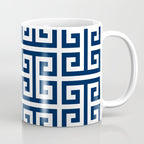 Dark Navy Blue and White Greek Key Pattern Coffee Mug Gallery Image 1
