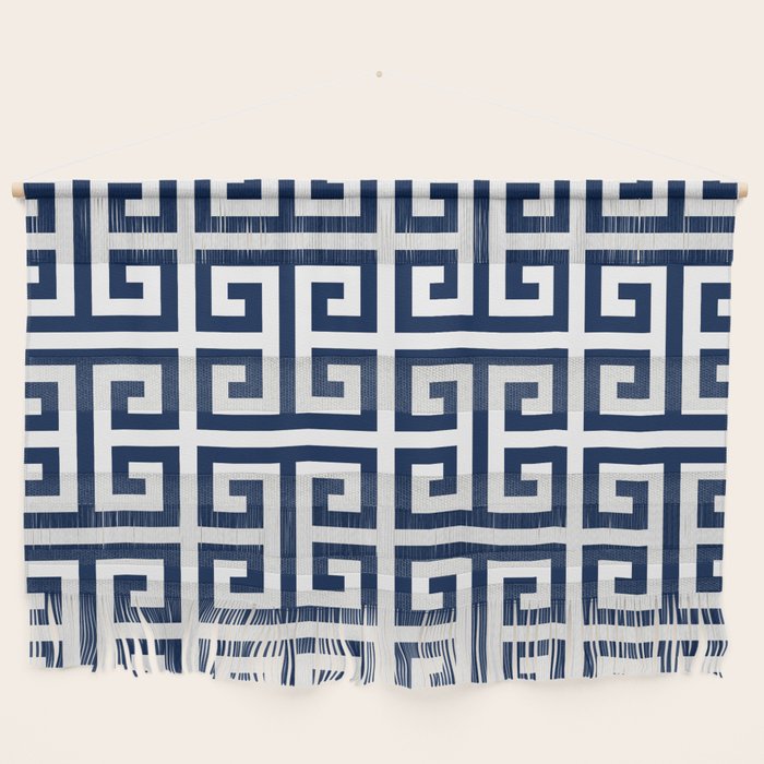 Dark Navy Blue and White Greek Key Pattern Wall Hanging Gallery Image 1