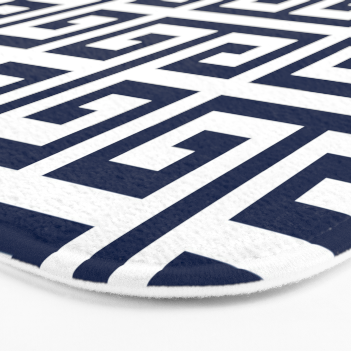 Dark Navy Blue and White Greek Key Pattern Bath Mat Gallery Image 3