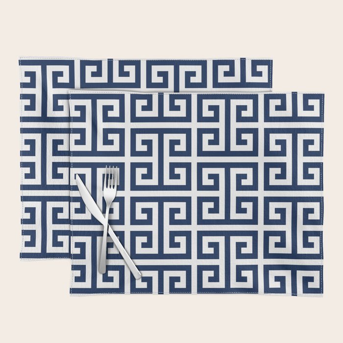 Dark Navy Blue And White Greek Key Pattern Placemat Gallery Image 1