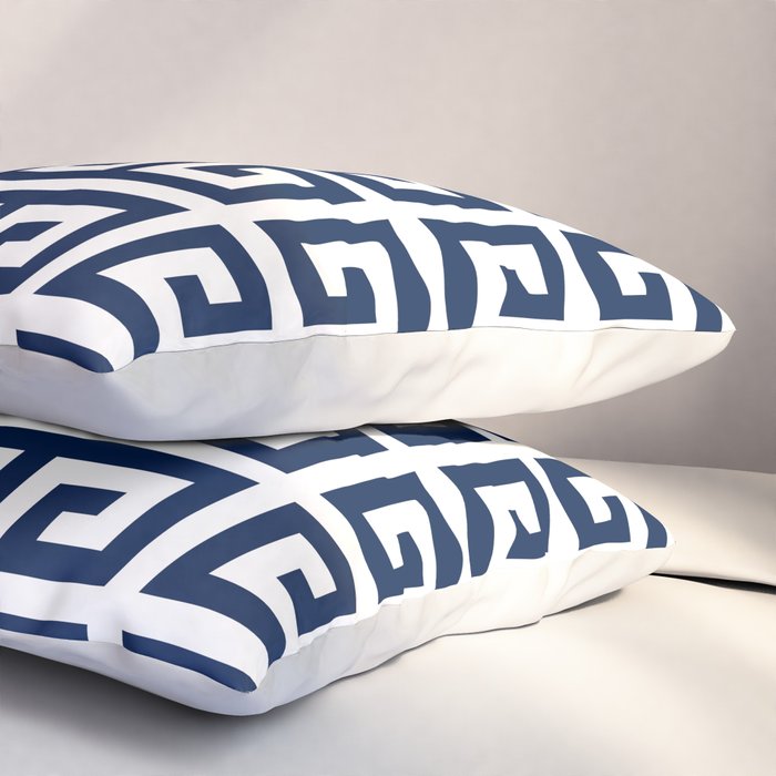 Dark Navy Blue and White Greek Key Pattern Pillow Sham Gallery Image 3
