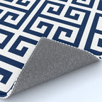 Dark Navy Blue and White Greek Key Pattern Rug Gallery Image 4