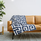 Dark Navy Blue and White Greek Key Pattern Throw Blanket Gallery Image 1