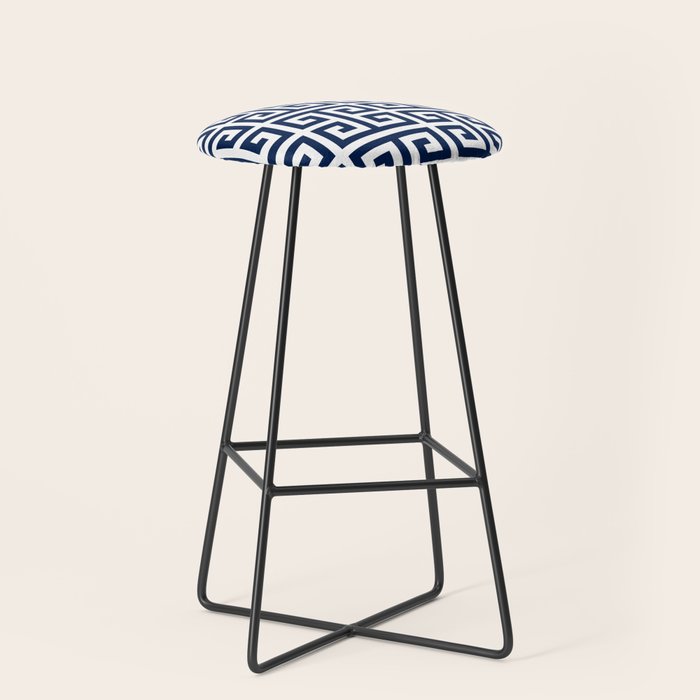 Dark Navy Blue and White Greek Key Pattern Stool Gallery Image 1