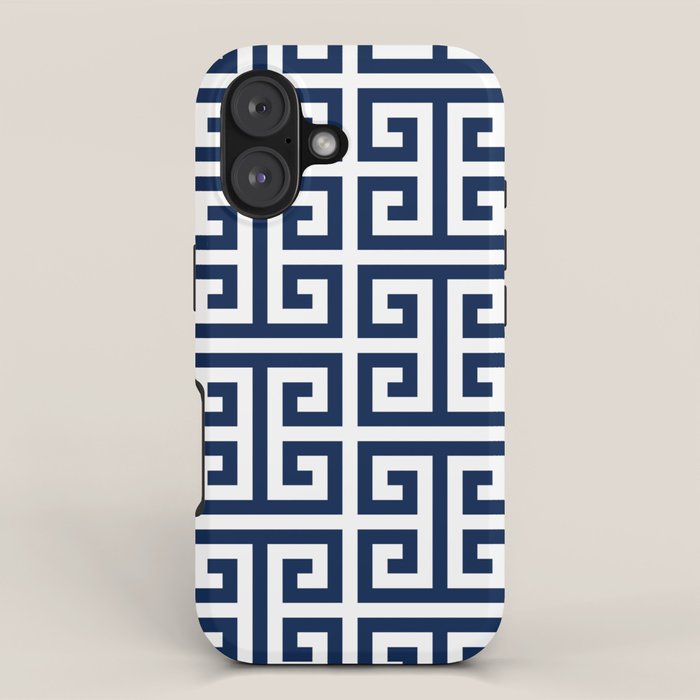 Dark Navy Blue and White Greek Key Pattern iPhone Case Gallery Image 1