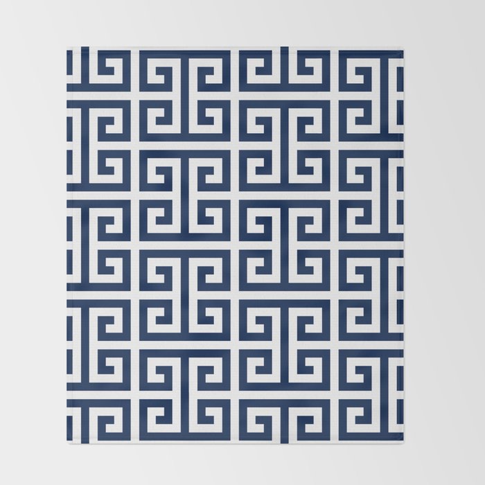Dark Navy Blue and White Greek Key Pattern Throw Blanket Gallery Image 2
