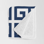 Dark Navy Blue and White Greek Key Pattern Throw Blanket Gallery Image 3