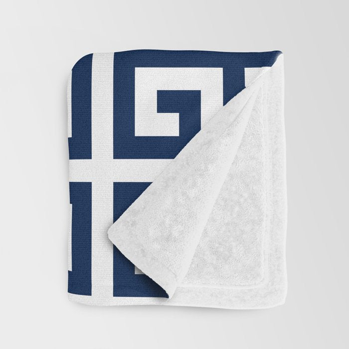 Dark Navy Blue and White Greek Key Pattern Throw Blanket Gallery Image 3
