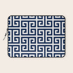Dark Navy Blue and White Greek Key Pattern Laptop Sleeve Gallery Image 1