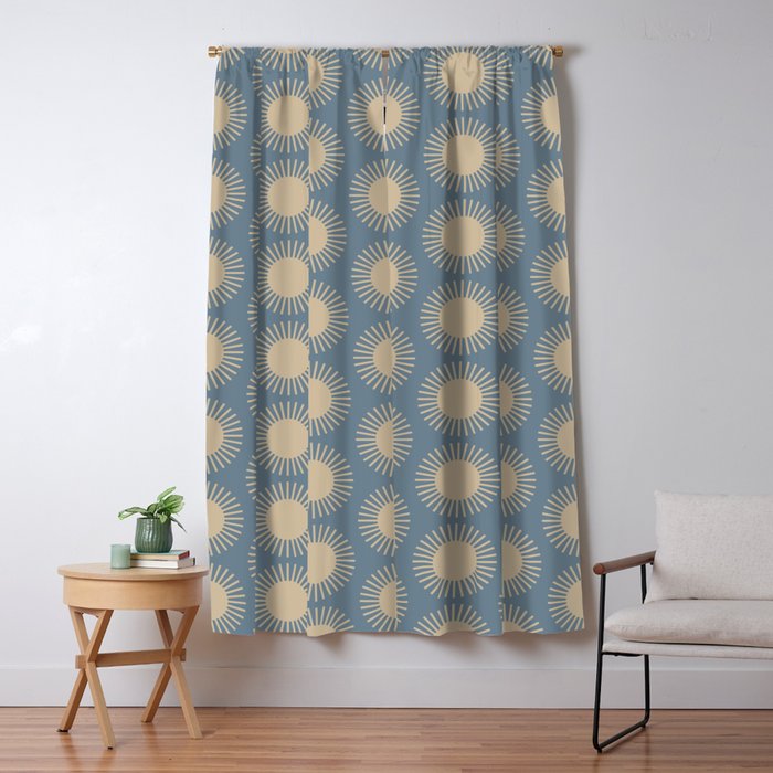 Boho Summer Sun Pattern XVII Blue and Beige Window Curtain Gallery Image 5