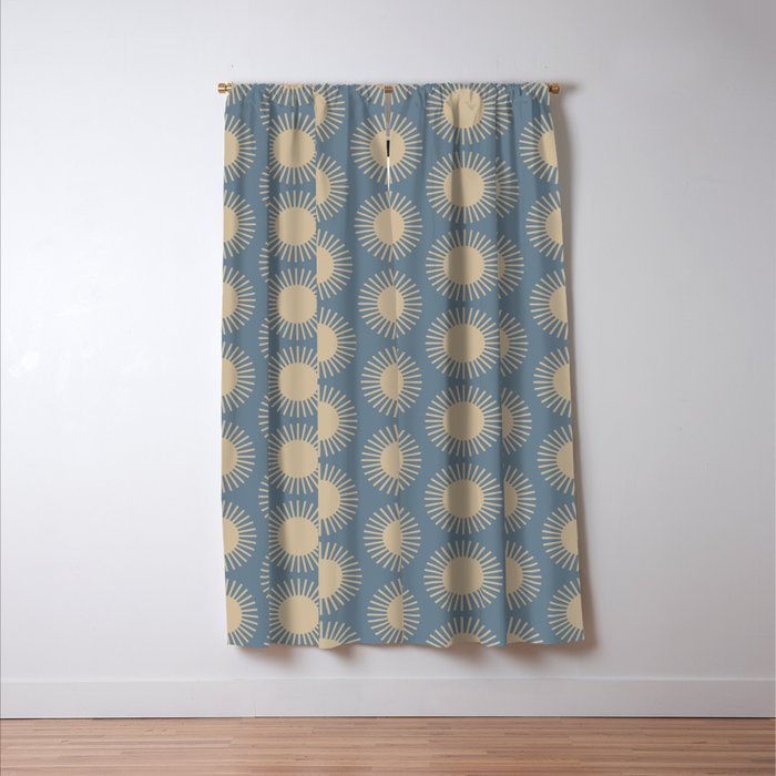 Boho Summer Sun Pattern XVII Blue and Beige Window Curtain Gallery Image 3