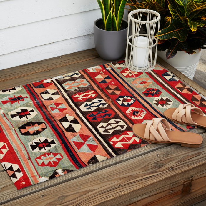 Mut  Antique Mersin Turkish Kilim Print Outdoor Rug Gallery Image 2