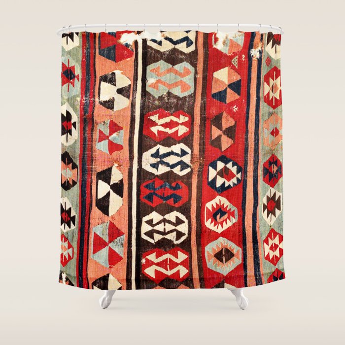 Mut  Antique Mersin Turkish Kilim Print Shower Curtain Gallery Image 1