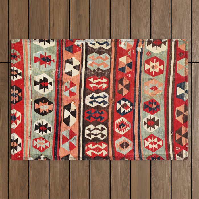 Mut  Antique Mersin Turkish Kilim Print Outdoor Rug Gallery Image 1