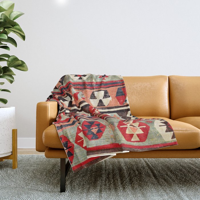 Mut  Antique Mersin Turkish Kilim Print Throw Blanket Gallery Image 1