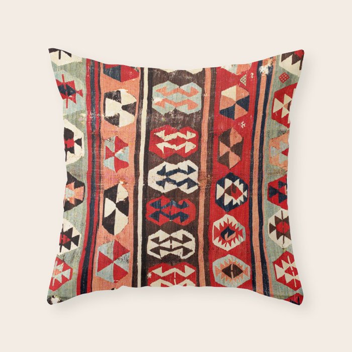 Mut  Antique Mersin Turkish Kilim Print Throw Pillow Gallery Image 6