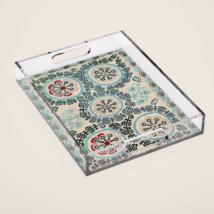 Ferghana Suzani  Northeast Uzbekistan Embroidery Print Acrylic Tray Gallery Image 1