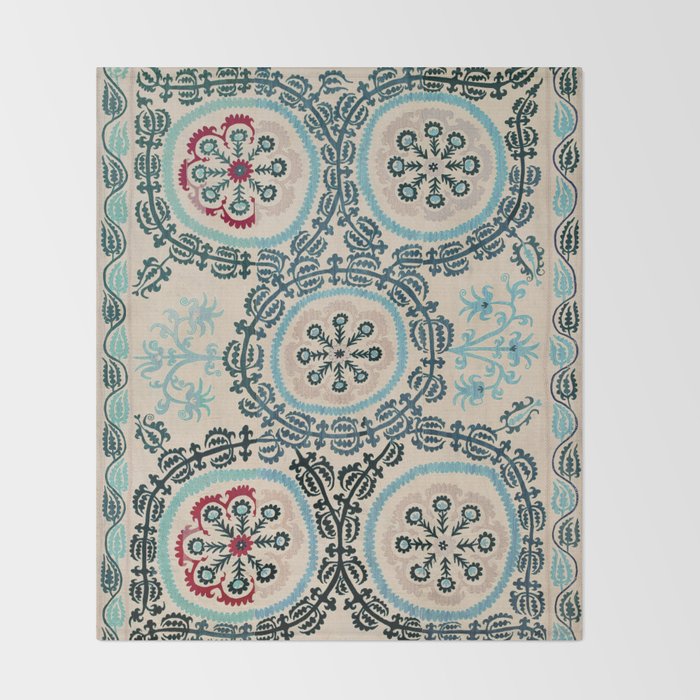 Ferghana Suzani  Northeast Uzbekistan Embroidery Print Throw Blanket Gallery Image 2