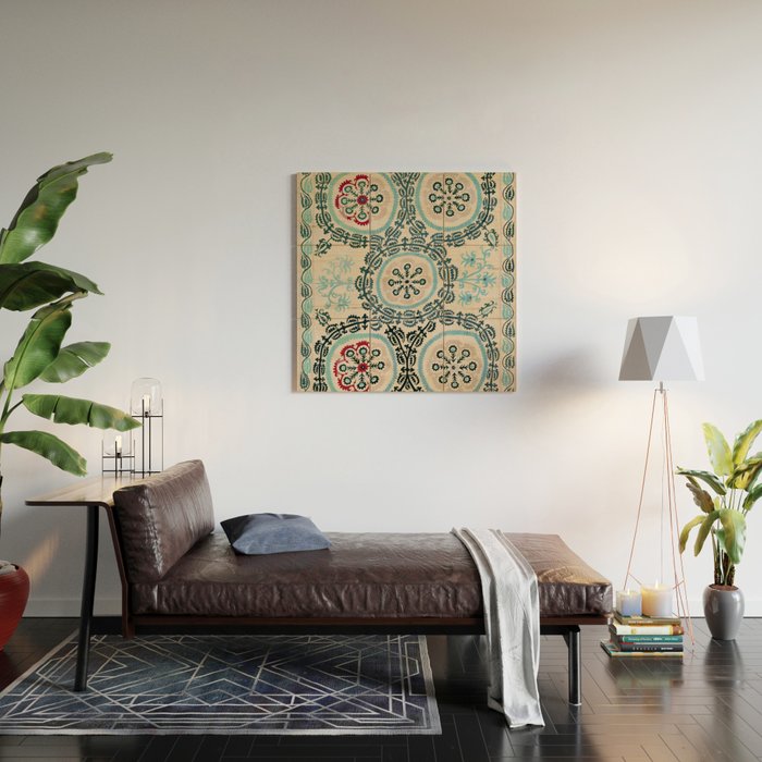 Ferghana Suzani  Northeast Uzbekistan Embroidery Print Wood Wall Art Gallery Image 2