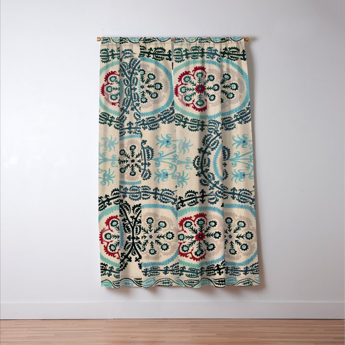 Ferghana Suzani  Northeast Uzbekistan Embroidery Print Window Curtain Gallery Image 3