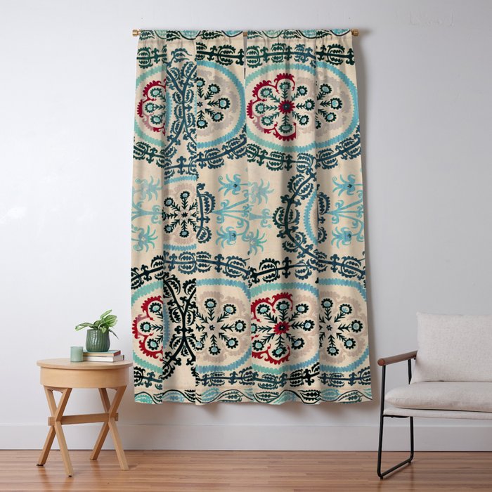 Ferghana Suzani  Northeast Uzbekistan Embroidery Print Window Curtain Gallery Image 1
