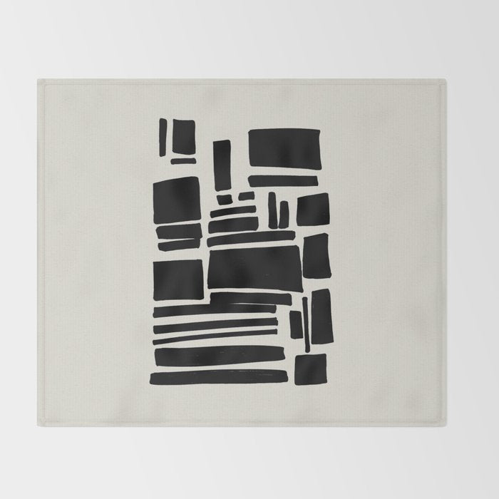 Black & White Minimalist Abstract Shapes Patterns Black Ink Painting Throw Blanket Gallery Image 2