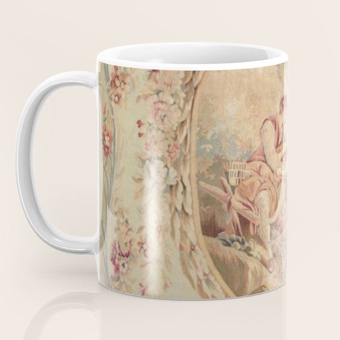 Antique 18th Century Louis XV Romantic Lovers French Beauvais Tapestry Coffee Mug Gallery Image 3