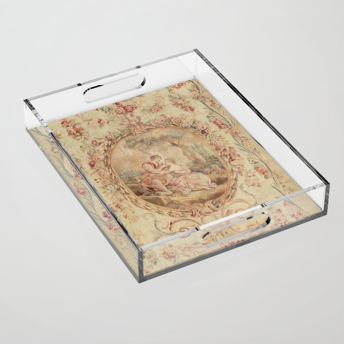 Antique 18th Century Louis XV Romantic Lovers French Beauvais Tapestry Acrylic Tray Gallery Image 1