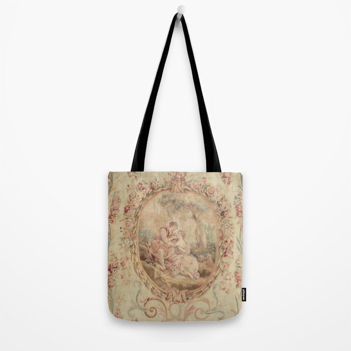 Antique 18th Century Louis XV Romantic Lovers French Beauvais Tapestry Tote Bag Gallery Image 2