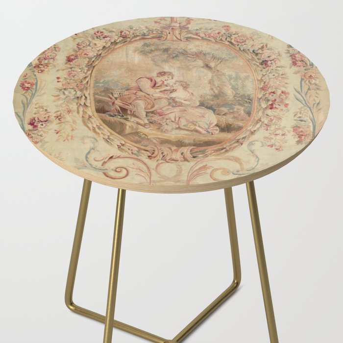 Antique 18th Century Louis XV Romantic Lovers French Beauvais Tapestry Side Table Gallery Image 2