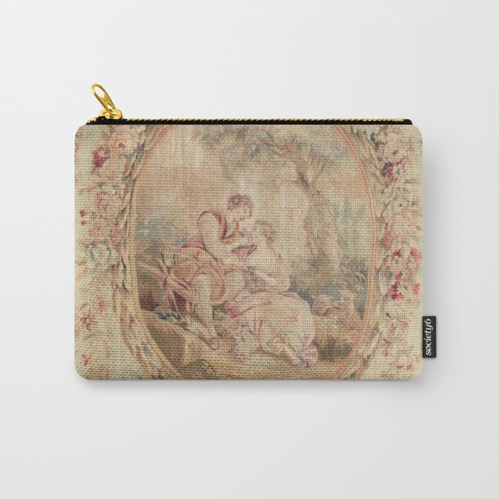 Antique 18th Century Louis XV Romantic Lovers French Beauvais Tapestry Carry All Pouch Gallery Image 1