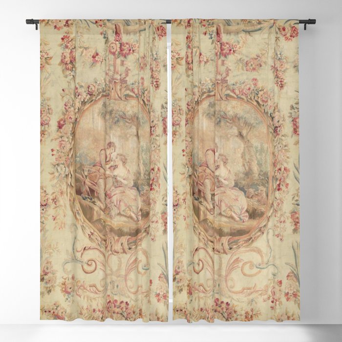 Antique 18th Century Louis XV Romantic Lovers French Beauvais Tapestry Window Curtain Gallery Image 1