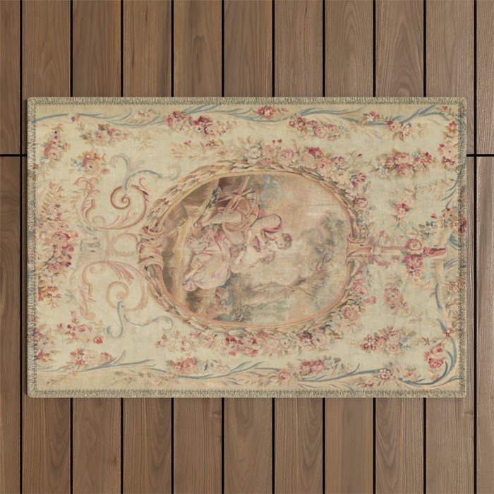 Antique 18th Century Louis XV Romantic Lovers French Beauvais Tapestry Outdoor Rug Gallery Image 1